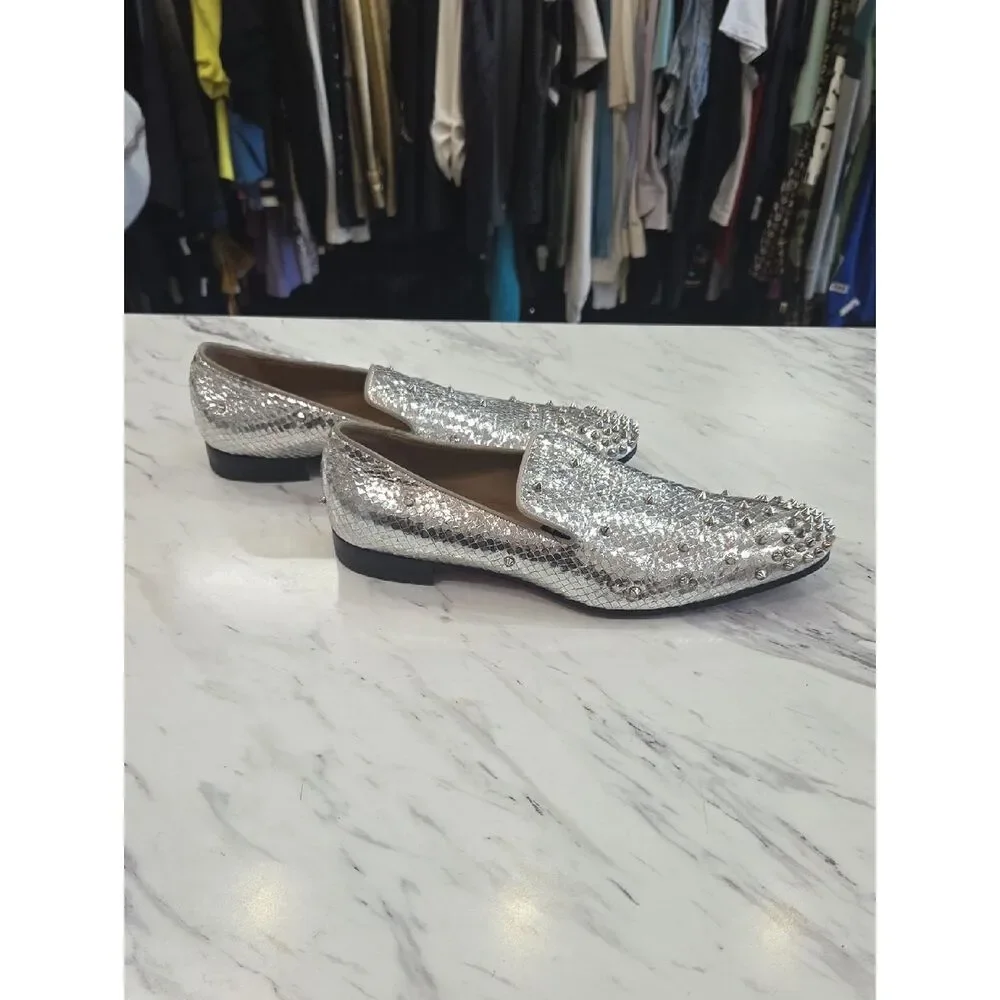 Christian Louboutin Silver Spike-Embellished Men’s Loafers